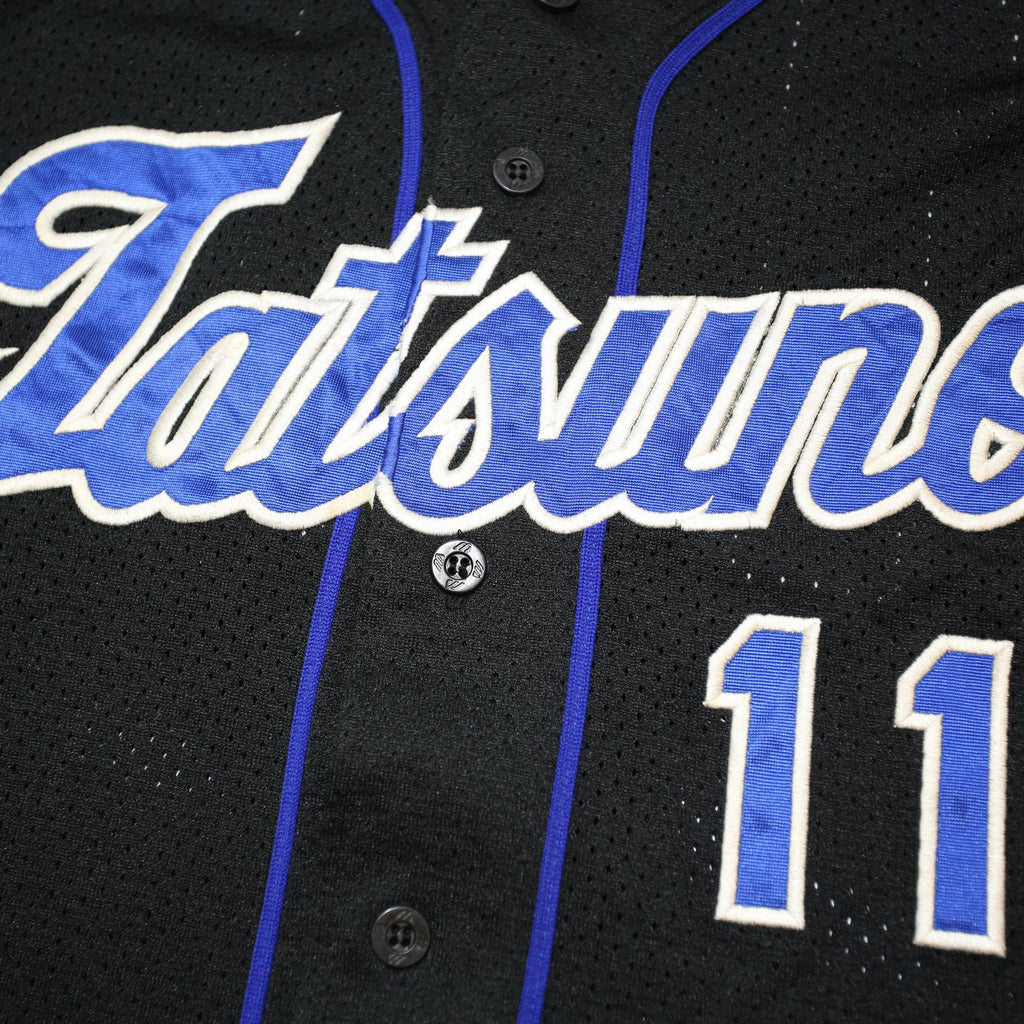 MIZUNO Mens Black & Blue Baseball T-Shirt L Short Sleeve V-Neck Sports Jersey