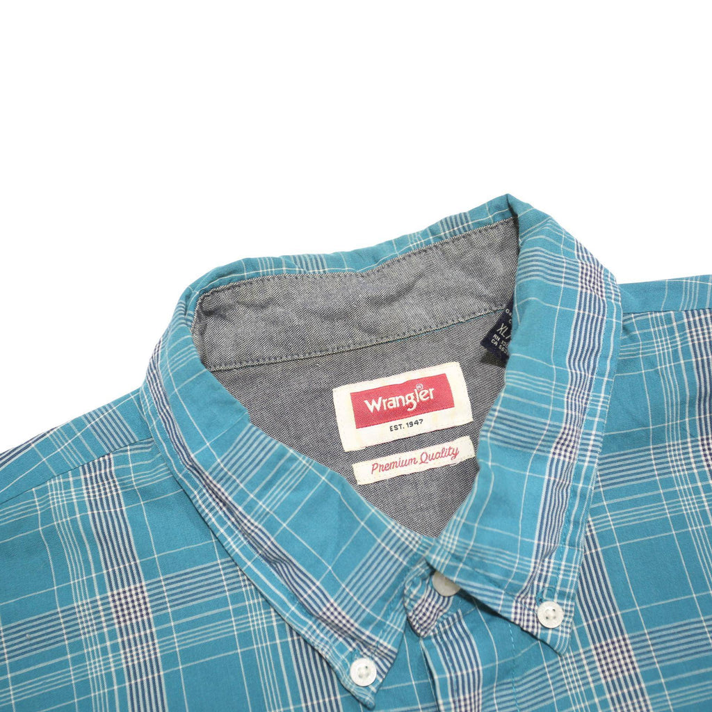 WRANGLER Mens Blue Plaid Shirt XL Button Down Cotton Blend Casual Summer