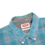 WRANGLER Mens Blue Plaid Shirt XL Button Down Cotton Blend Casual Summer