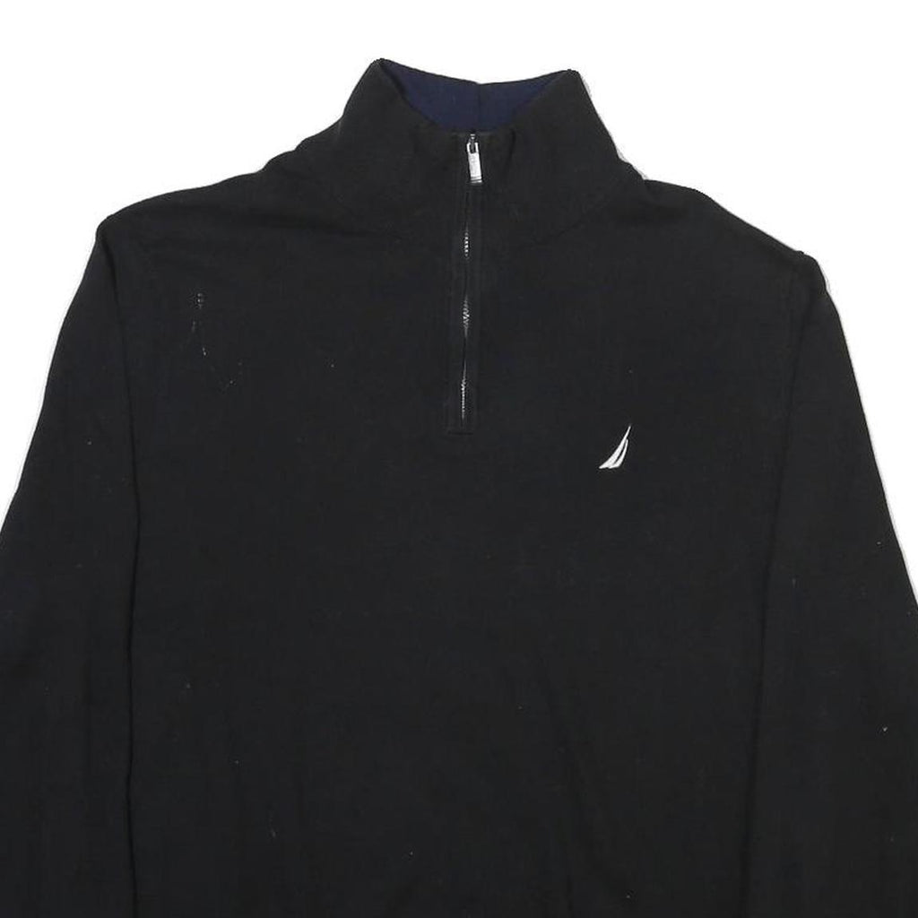 NAUTICA Mens Black Pullover Plain Crew Neck Basic Knit Jumper L Cotton Blend