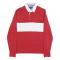 TOMMY HILFIGER Mens Red & White Long Sleeve Plain Polo Shirt M Casual Cotton