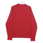 TOMMY HILFIGER Mens Red & White Long Sleeve Plain Polo Shirt M Casual Cotton