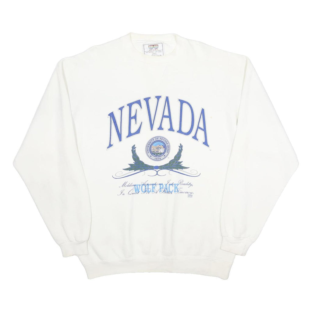 20 20 Mens White Nevada Crew Neck L Cotton Blend Sweatshirt Vintage Style