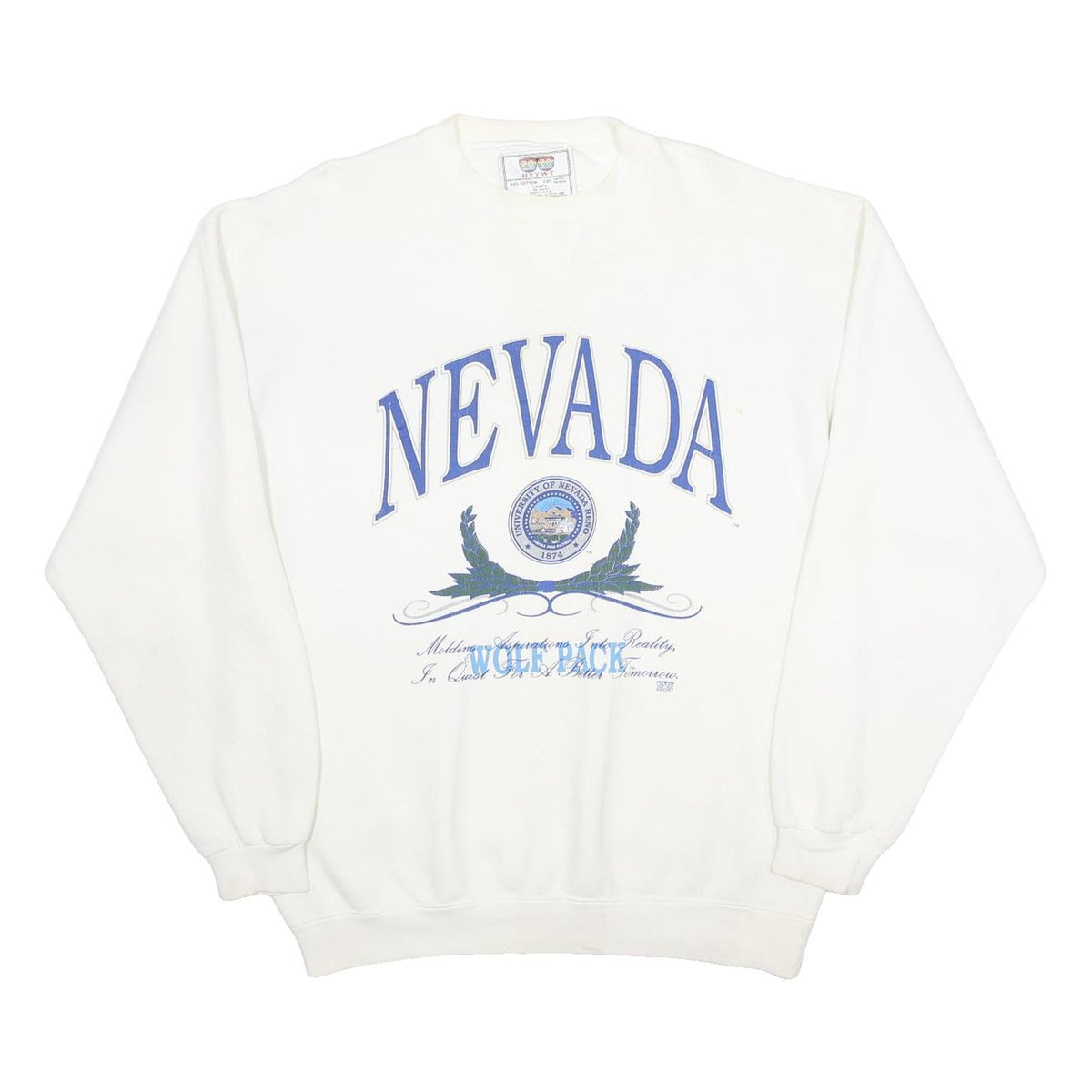 20 20 Mens White Nevada Crew Neck L Cotton Blend Sweatshirt Vintage Style