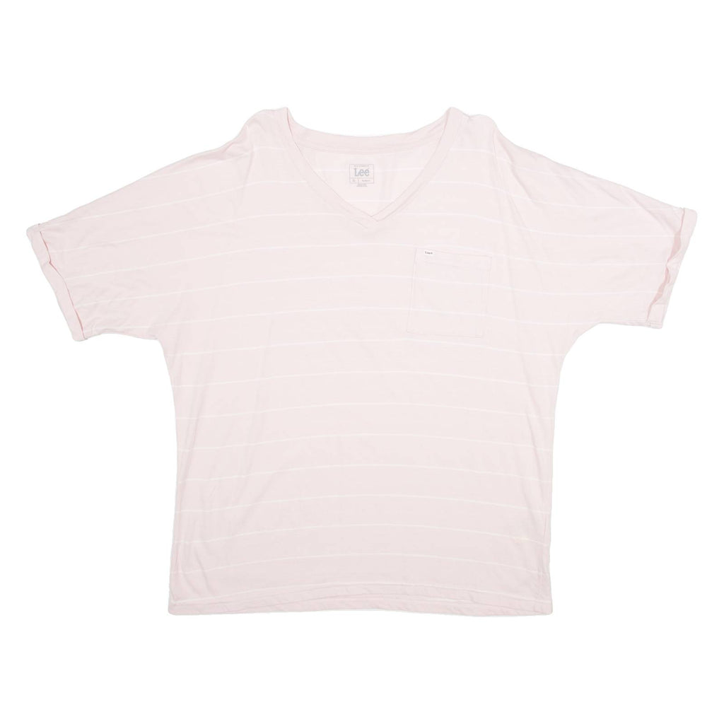 LEE Womens T-Shirt Pink V-Neck XL