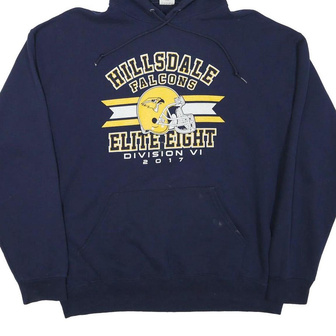 JERZEES Mens Navy Hillsdale Falcons Pullover Hoodie L Elite Eight 2017 Print
