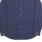 TOMMY HILFIGER Mens Blue Checked Cotton Blend Shirt XL Classic Fit Button-Up