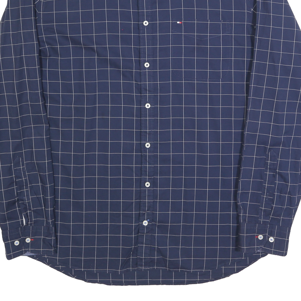 TOMMY HILFIGER Mens Blue Checked Cotton Blend Shirt XL Classic Fit Button-Up