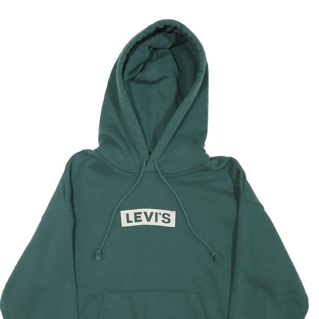 LEVI'S Mens Green Pullover Hoodie S Cotton Blend Drawstring Casual Sweatshirt