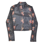 URBANIC Y2K Womens Black Angel Print Long Sleeve High Neck Top L Mesh Sheer
