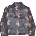URBANIC Y2K Womens Black Angel Print Long Sleeve High Neck Top L Mesh Sheer