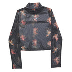 URBANIC Y2K Womens Black Angel Print Long Sleeve High Neck Top L Mesh Sheer