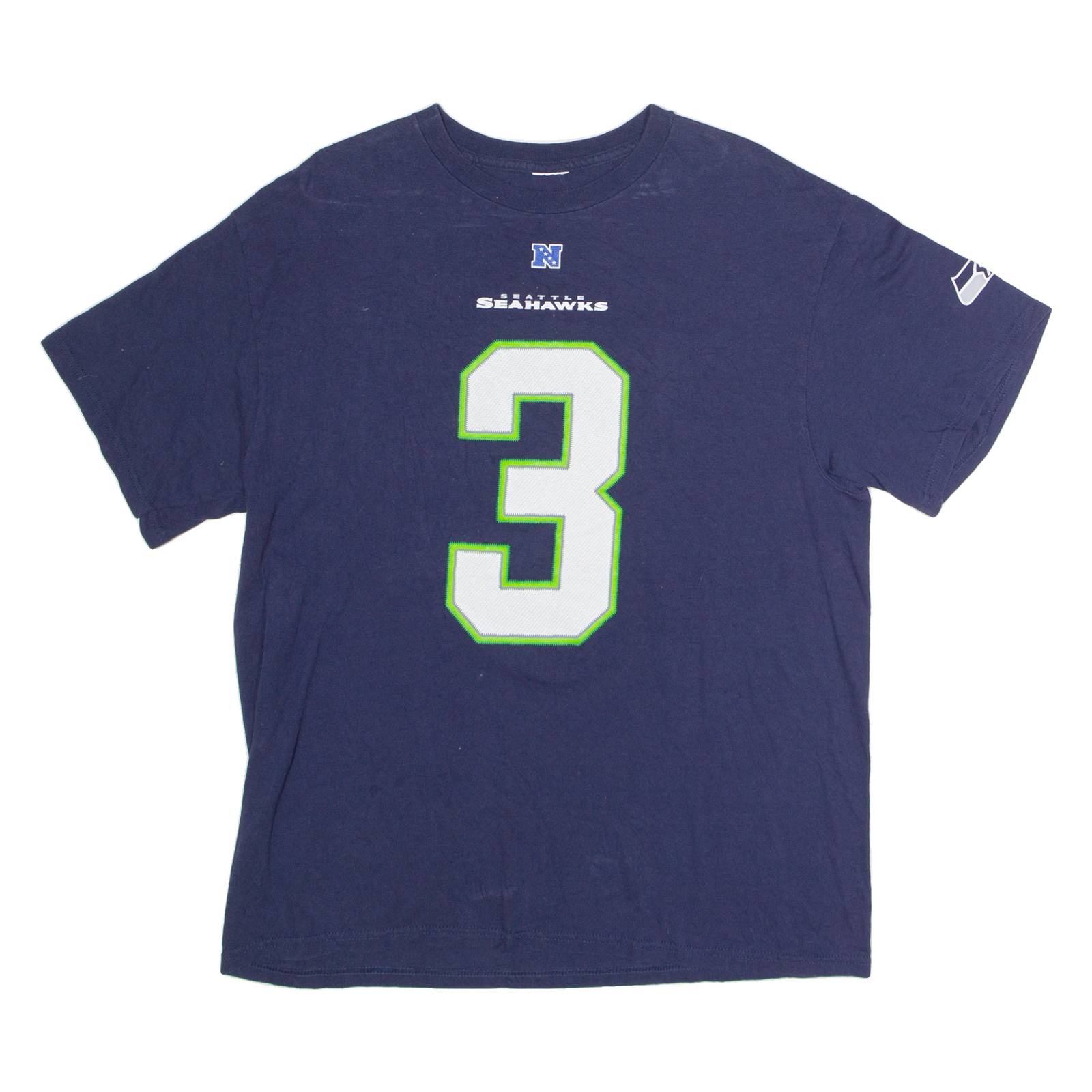 Seattle Seahawks #3 Wilson Mens T-Shirt Blue USA Crew Neck L