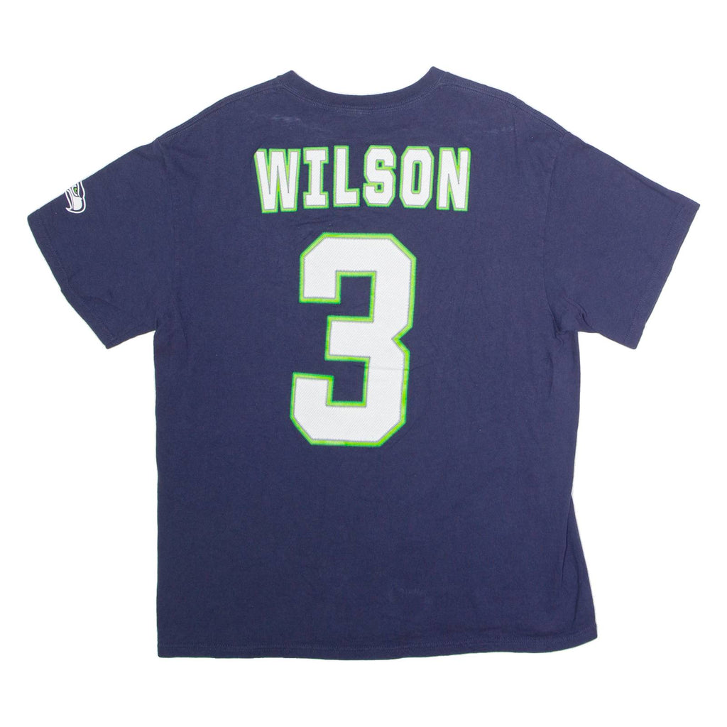 Seattle Seahawks #3 Wilson Mens T-Shirt Blue USA Crew Neck L