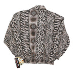 FU DA Womens Brown & Black Animal Print Silk Zip Jacket S Woven Relaxed Fit