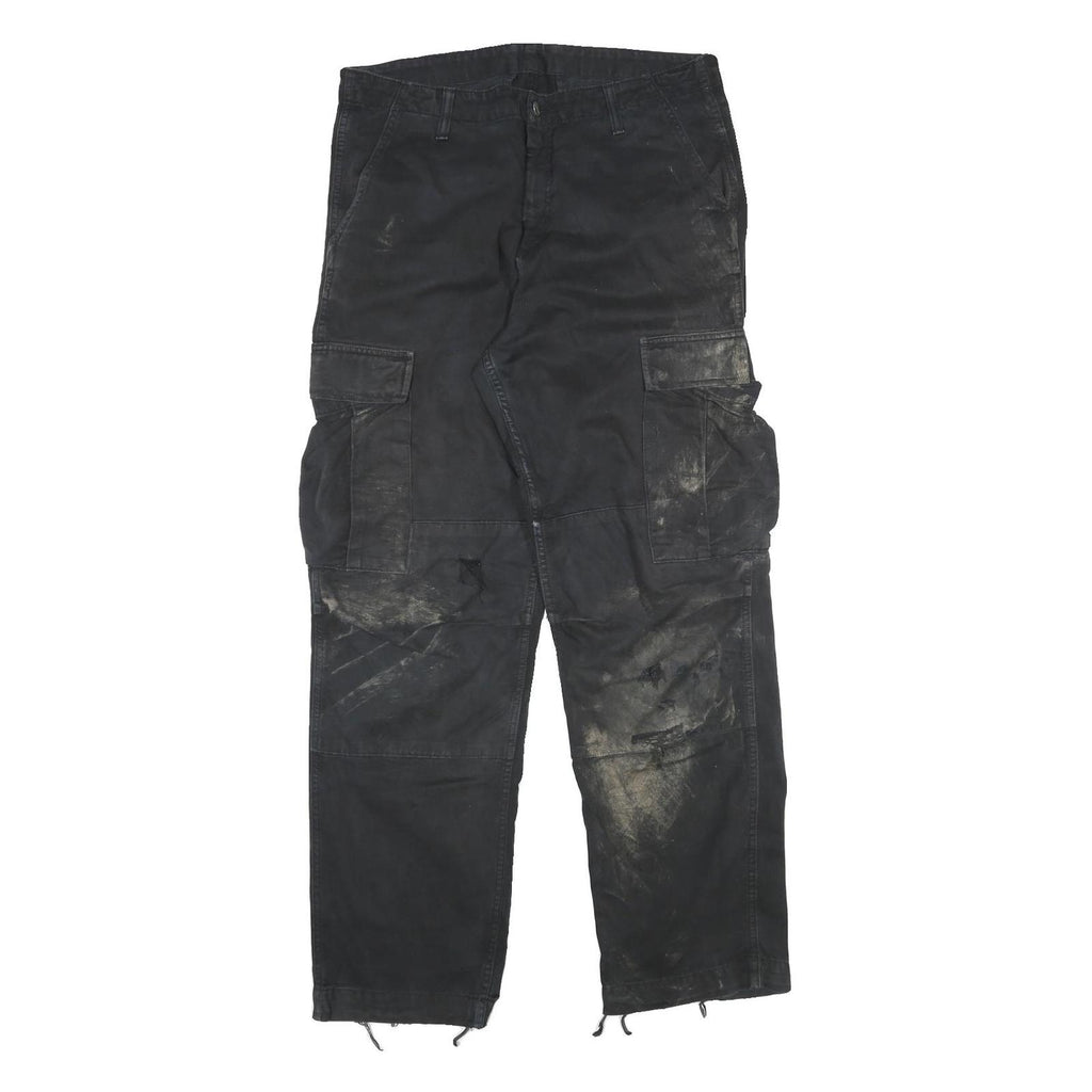 CARHARTT Mens Black Cotton Blend Relaxed Cargo Trousers W34 L32 Workwear