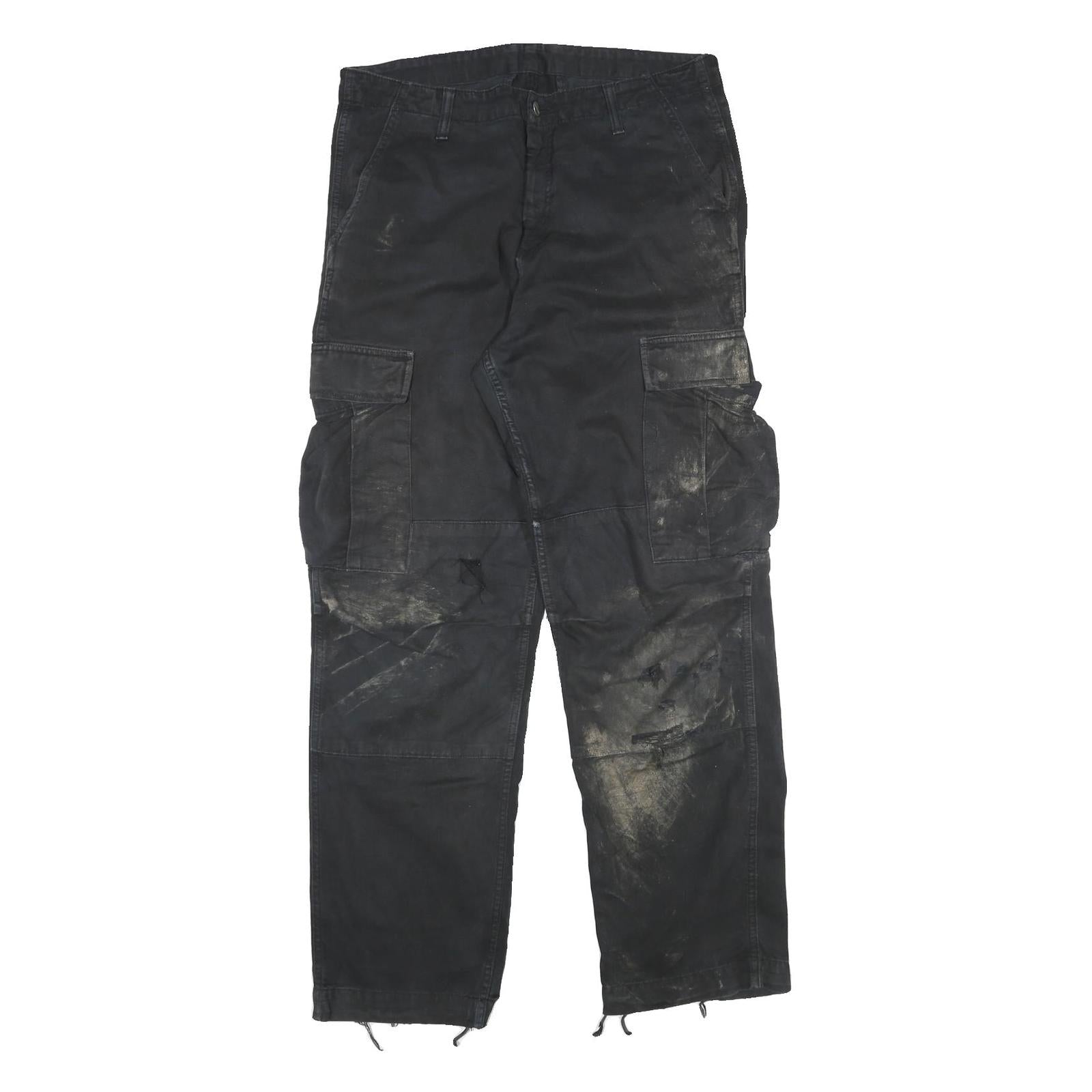 CARHARTT Mens Black Cotton Blend Relaxed Cargo Trousers W34 L32 Workwear