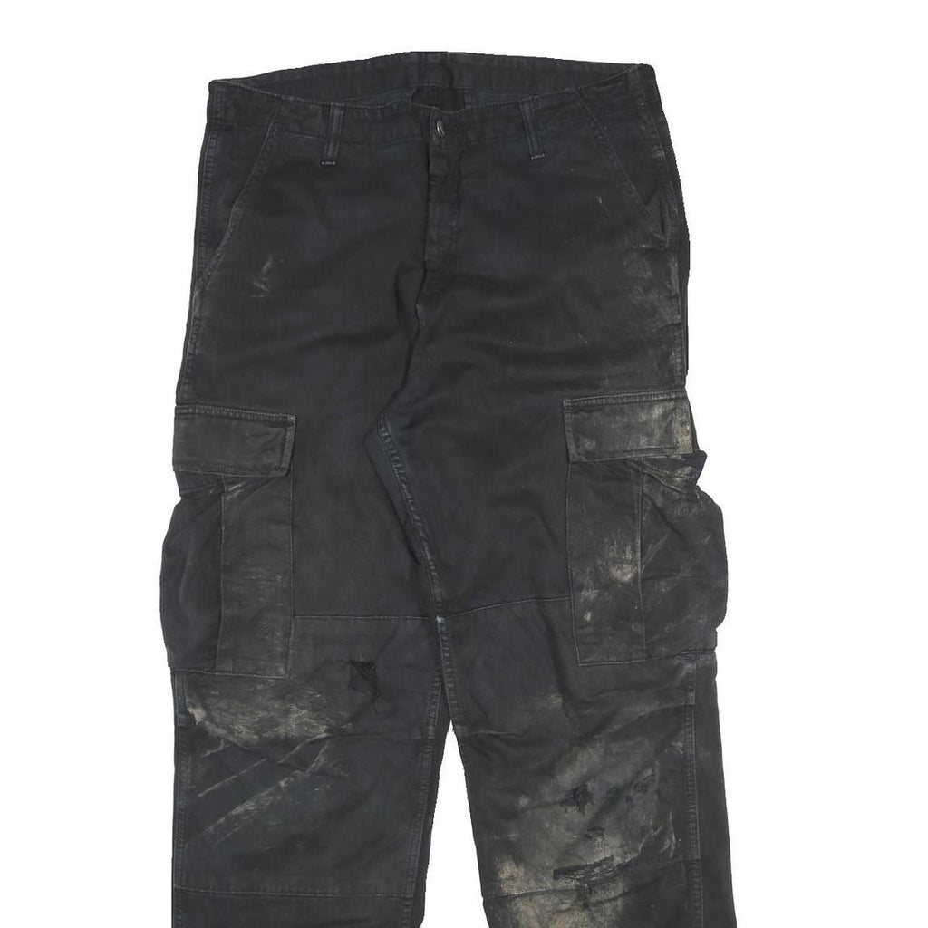 CARHARTT Mens Black Cotton Blend Relaxed Cargo Trousers W34 L32 Workwear