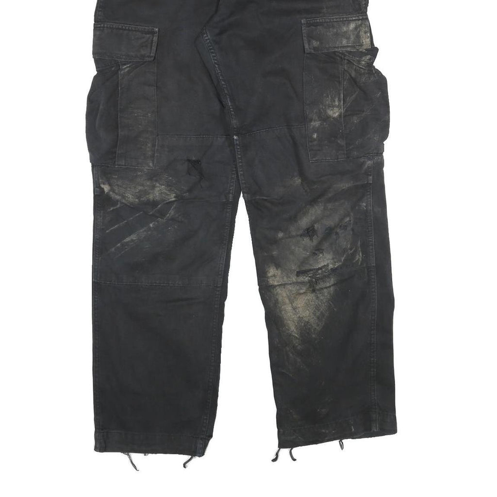 CARHARTT Mens Black Cotton Blend Relaxed Cargo Trousers W34 L32 Workwear