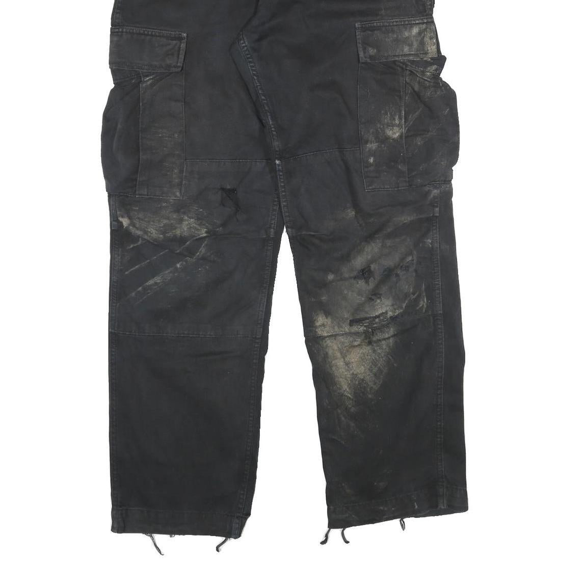 CARHARTT Mens Black Cotton Blend Relaxed Cargo Trousers W34 L32 Workwear