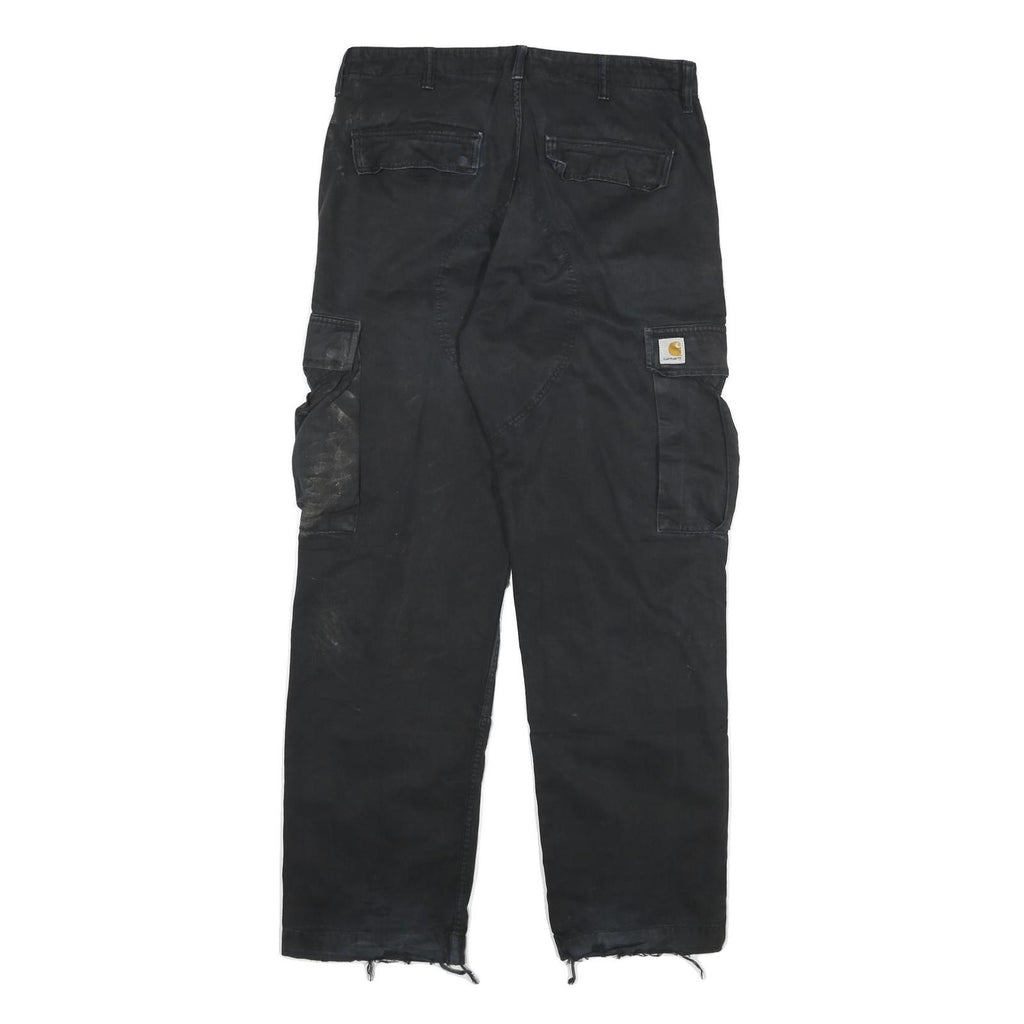 CARHARTT Mens Black Cotton Blend Relaxed Cargo Trousers W34 L32 Workwear