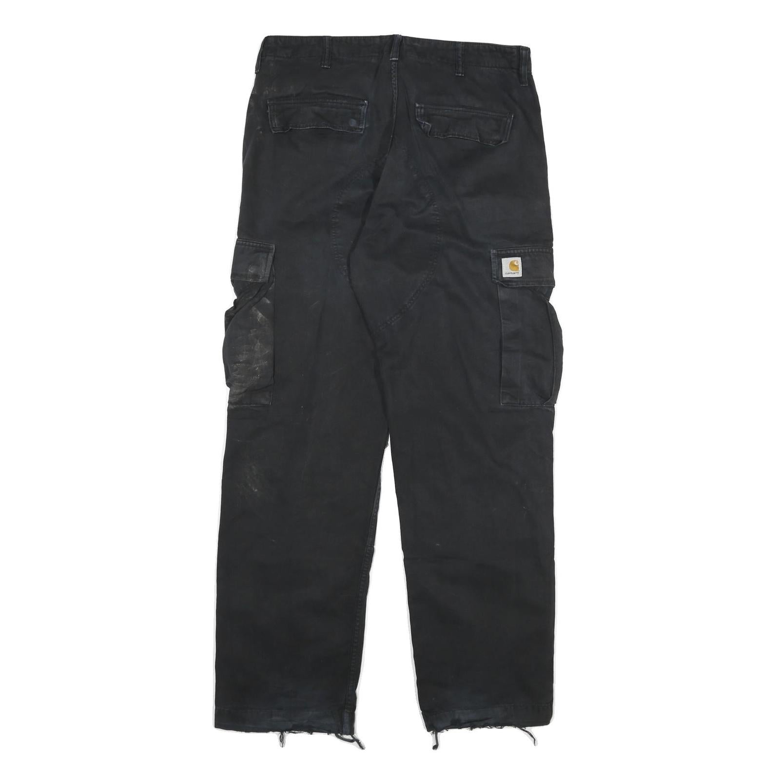 CARHARTT Mens Black Cotton Blend Relaxed Cargo Trousers W34 L32 Workwear