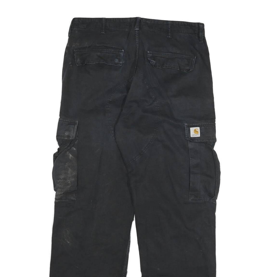 CARHARTT Mens Black Cotton Blend Relaxed Cargo Trousers W34 L32 Workwear