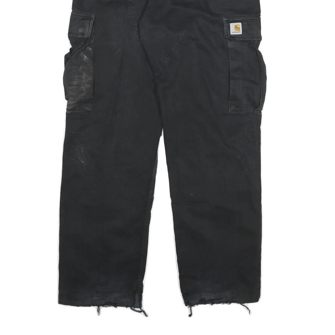 CARHARTT Mens Black Cotton Blend Relaxed Cargo Trousers W34 L32 Workwear