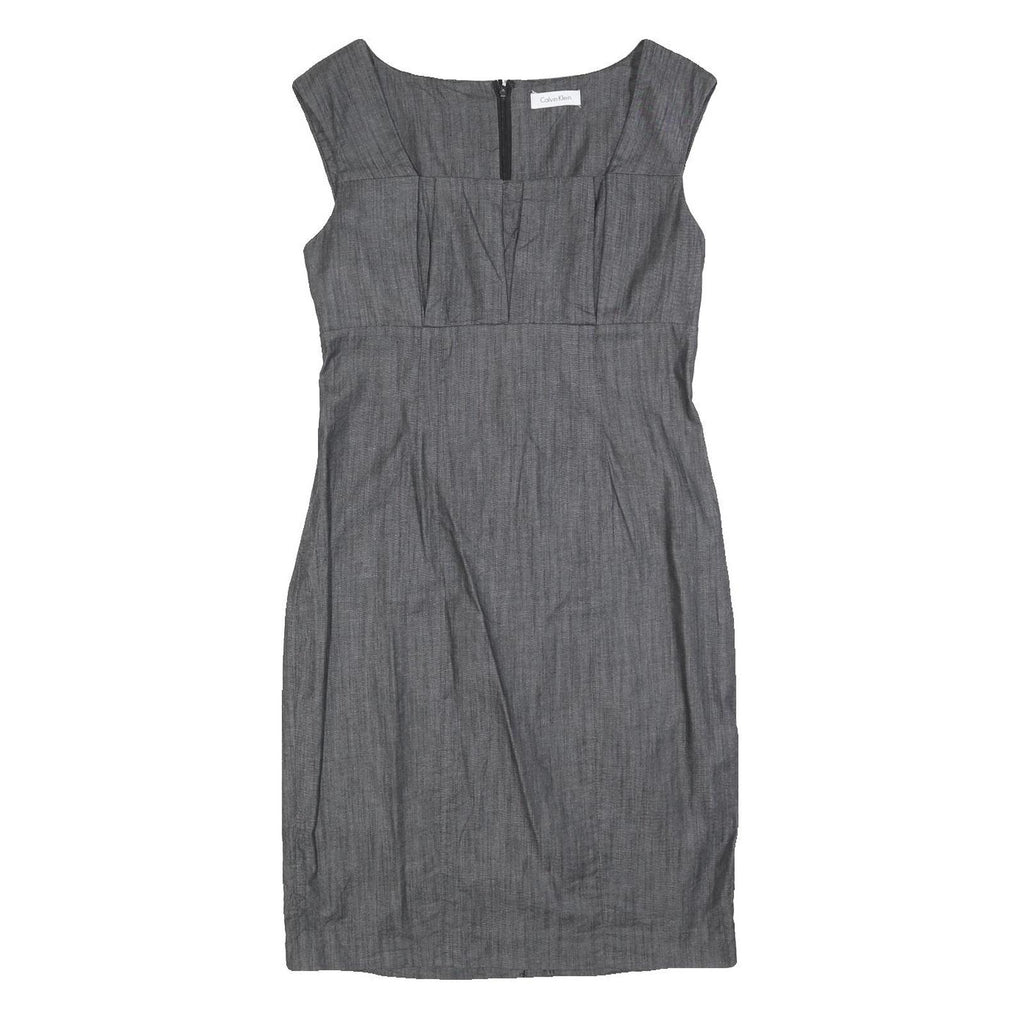 CALVIN KLEIN Womens Grey Fit & Flare Cotton Blend Dress M Elegant Workwear