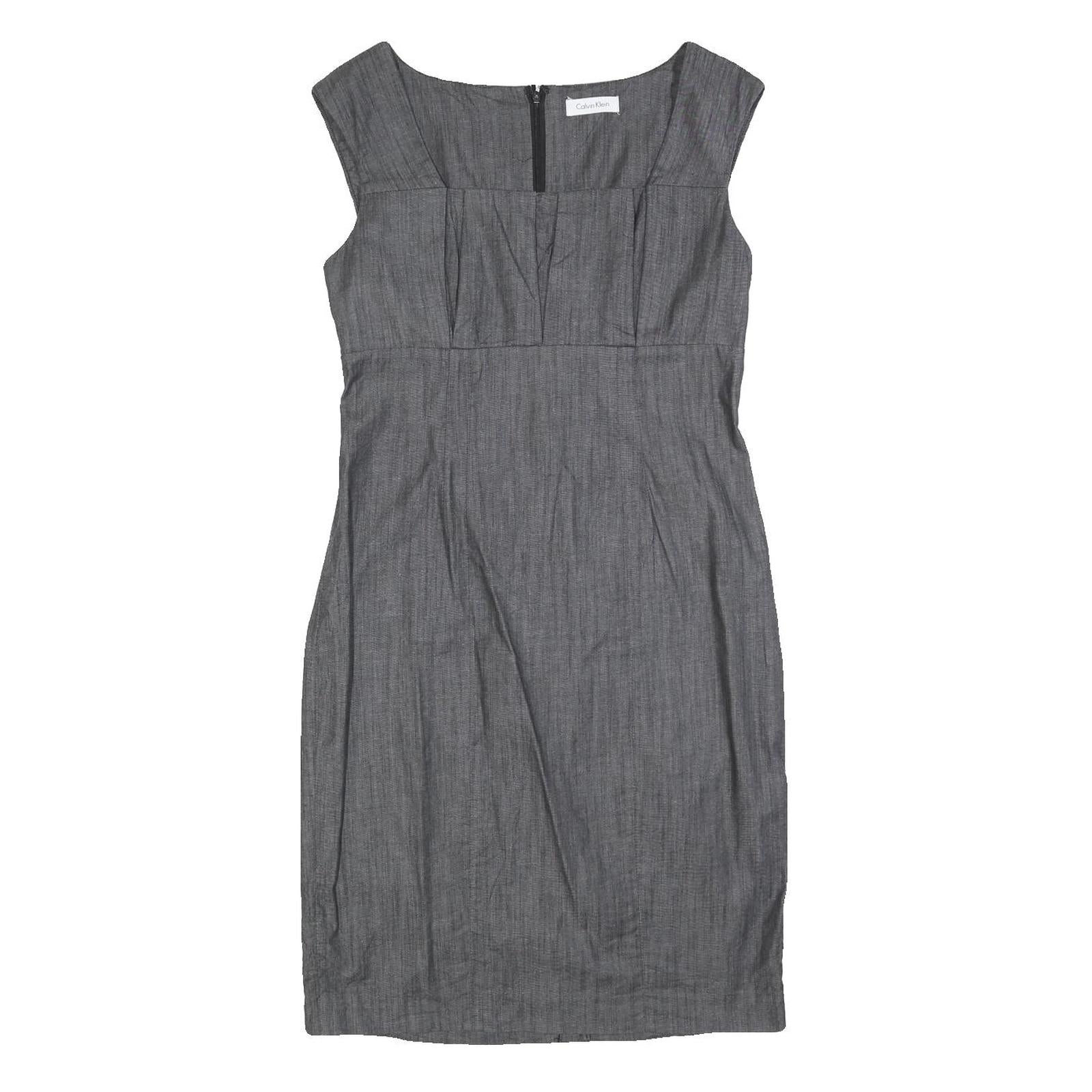 CALVIN KLEIN Womens Grey Fit & Flare Cotton Blend Dress M Elegant Workwear