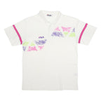 FILA Mens White & Pink Geometric Print Short Sleeve Polo Shirt L Cotton Casual