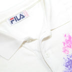 FILA Mens White & Pink Geometric Print Short Sleeve Polo Shirt L Cotton Casual