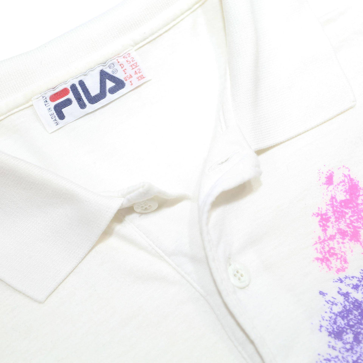 FILA Mens White & Pink Geometric Print Short Sleeve Polo Shirt L Cotton Casual