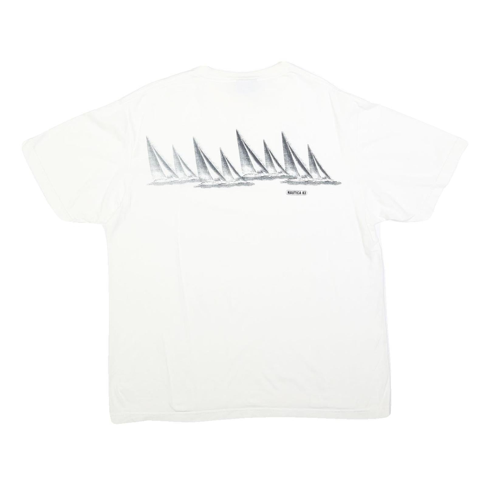 NAUTICA Mens White Graphic T-Shirt M Short Sleeve Crew Neck Sailing Print