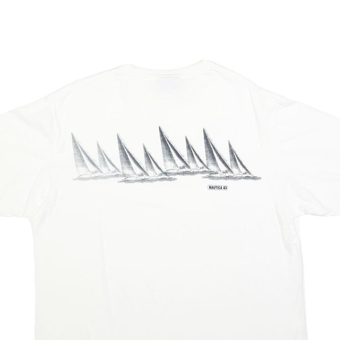 NAUTICA Mens White Graphic T-Shirt M Short Sleeve Crew Neck Sailing Print