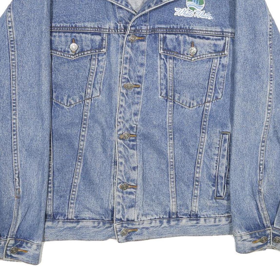 DUNBROOKE Mens Blue Leather Collar Denim Button Jacket XL Cotton Plaid Casual