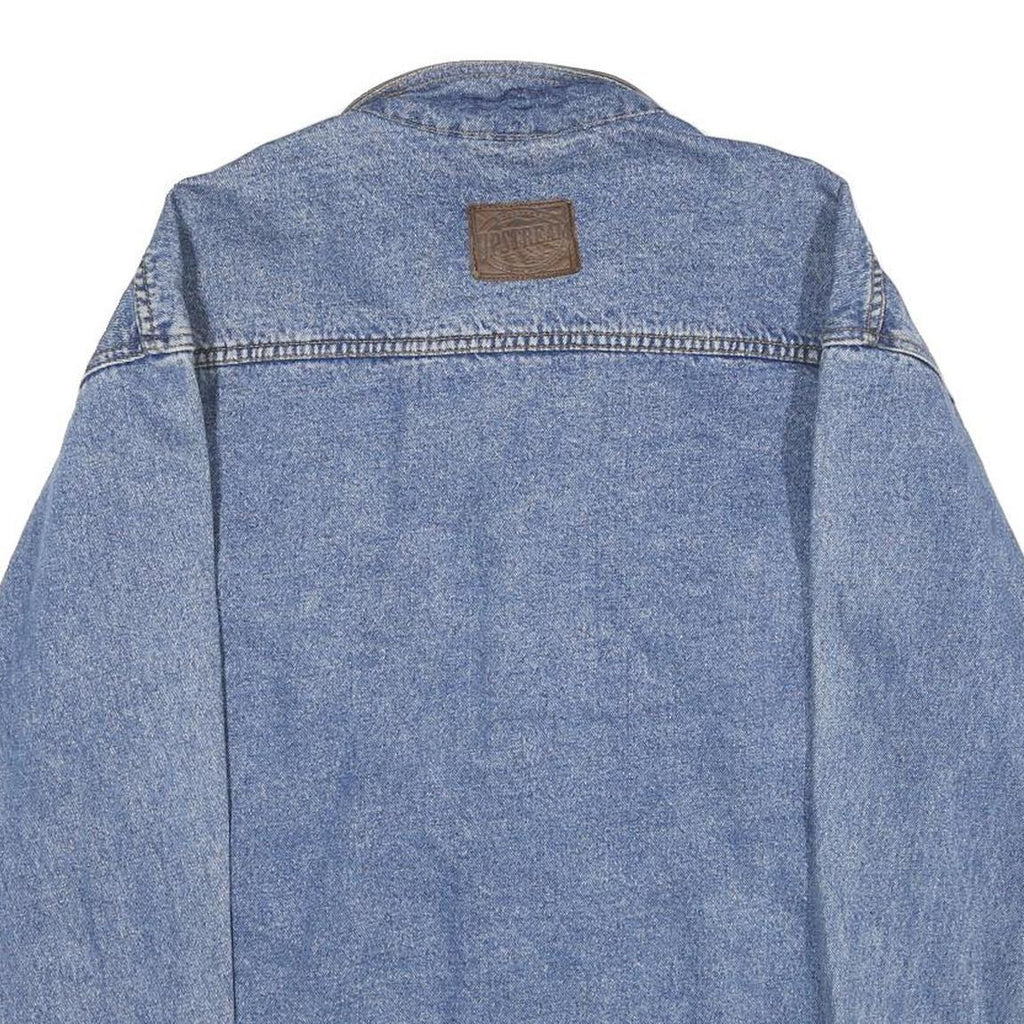 DUNBROOKE Mens Blue Leather Collar Denim Button Jacket XL Cotton Plaid Casual