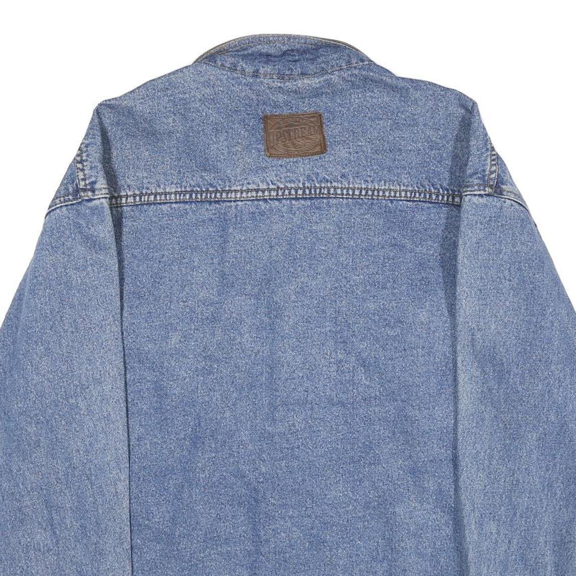 DUNBROOKE Mens Blue Leather Collar Denim Button Jacket XL Cotton Plaid Casual