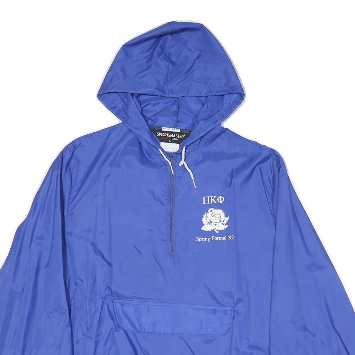 SPORTMASTER Womens Blue Hooded Nylon Jacket L Lightweight Windbreaker Half Zip