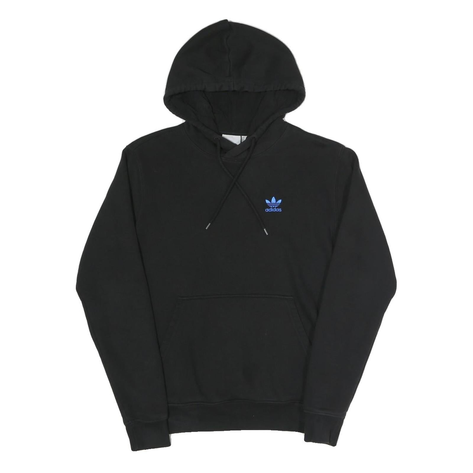 ADIDAS Mens Black Hoodie XS Blue Trefoil Logo Pullover Cotton Blend