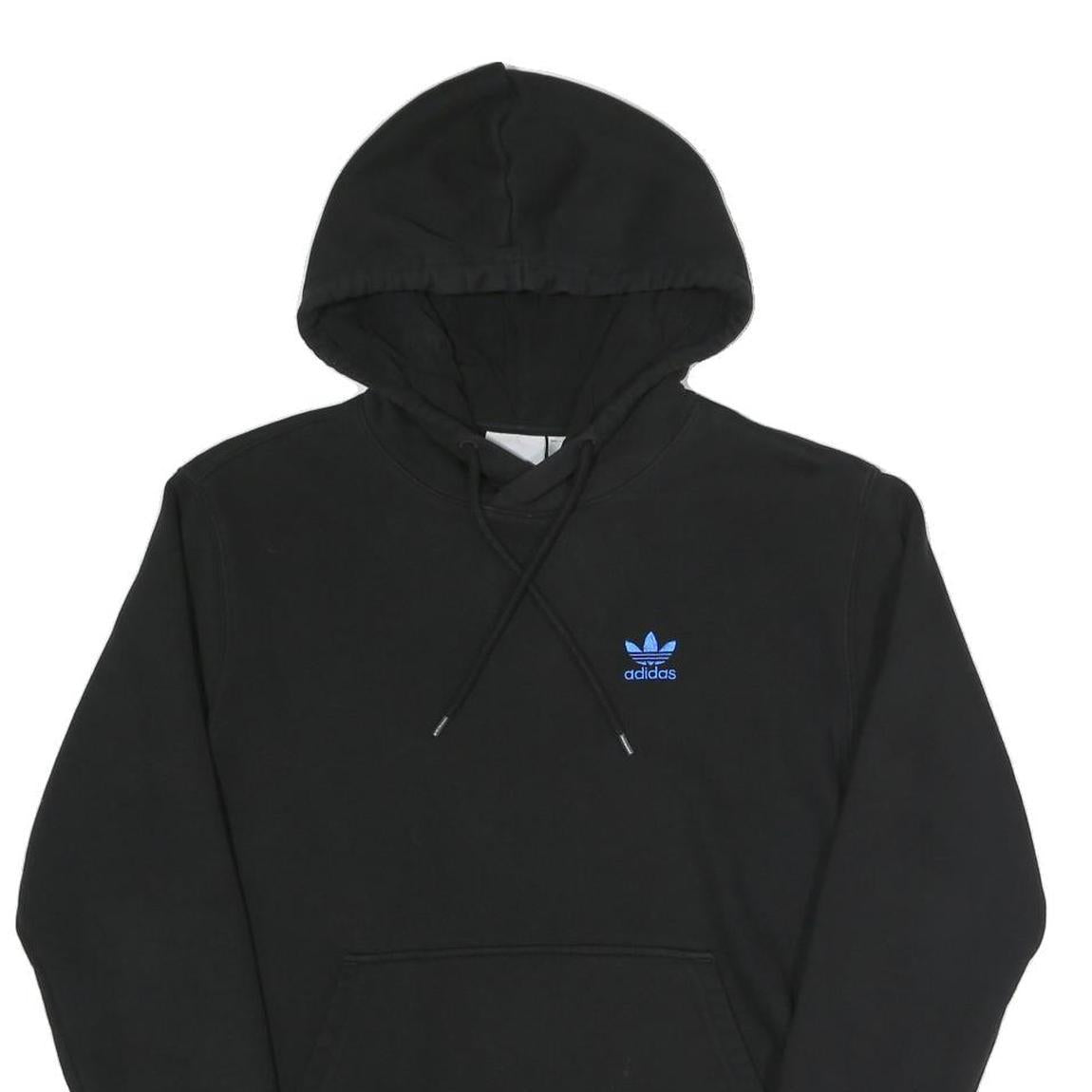 ADIDAS Mens Black Hoodie XS Blue Trefoil Logo Pullover Cotton Blend