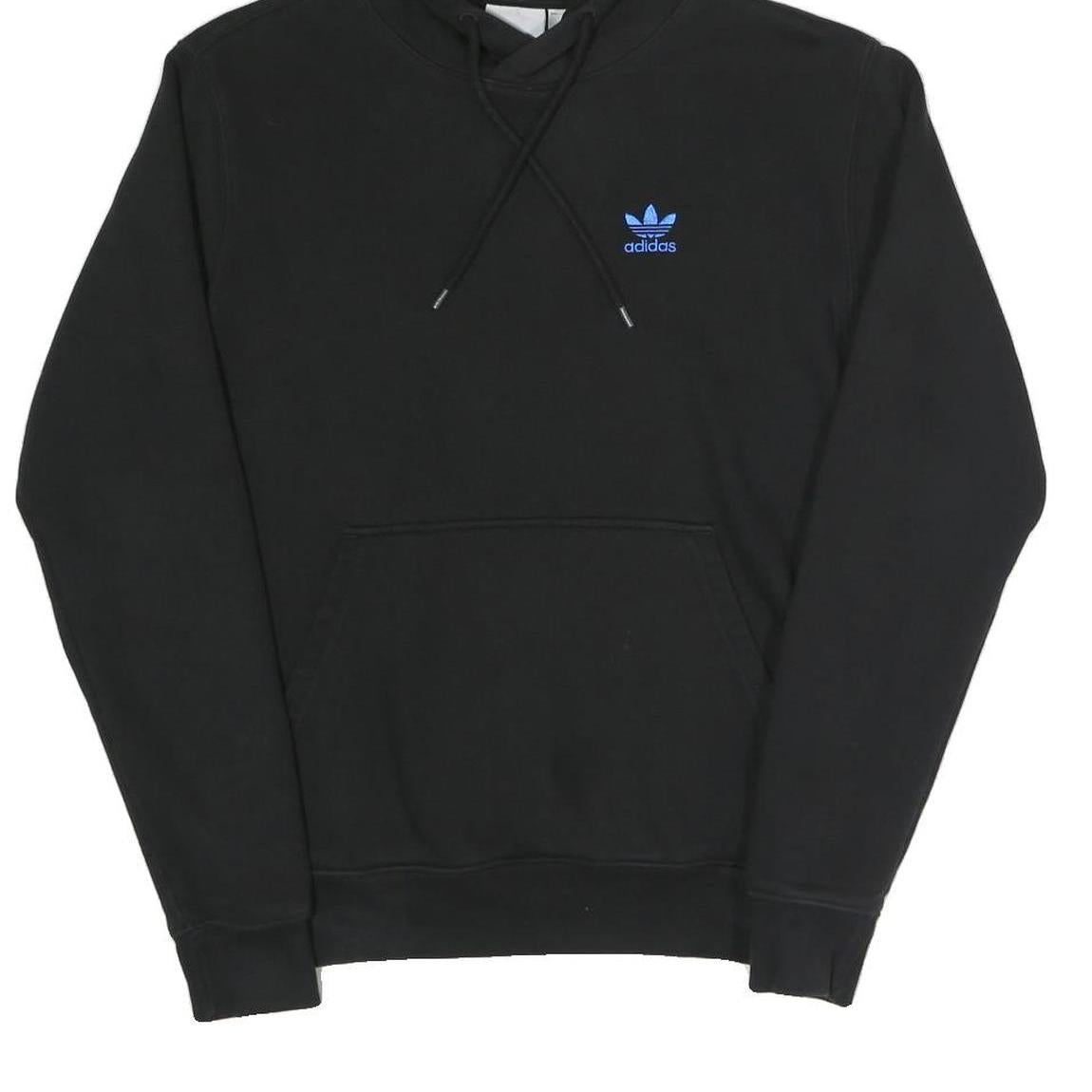 ADIDAS Mens Black Hoodie XS Blue Trefoil Logo Pullover Cotton Blend
