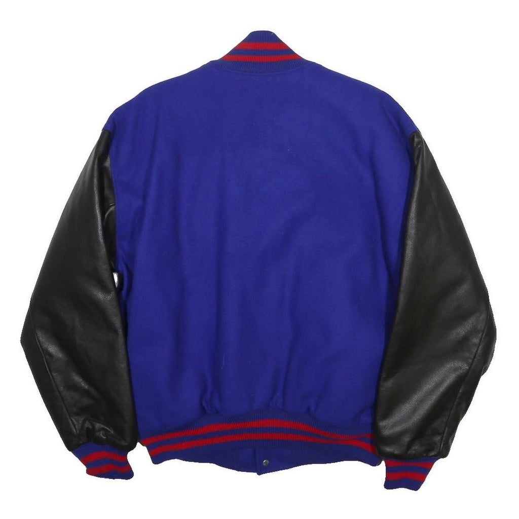TM ATHLETICS Mens Blue & Black Varsity Jacket XL Wool Blend Button Bomber