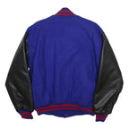 TM ATHLETICS Mens Blue & Black Varsity Jacket XL Wool Blend Button Bomber