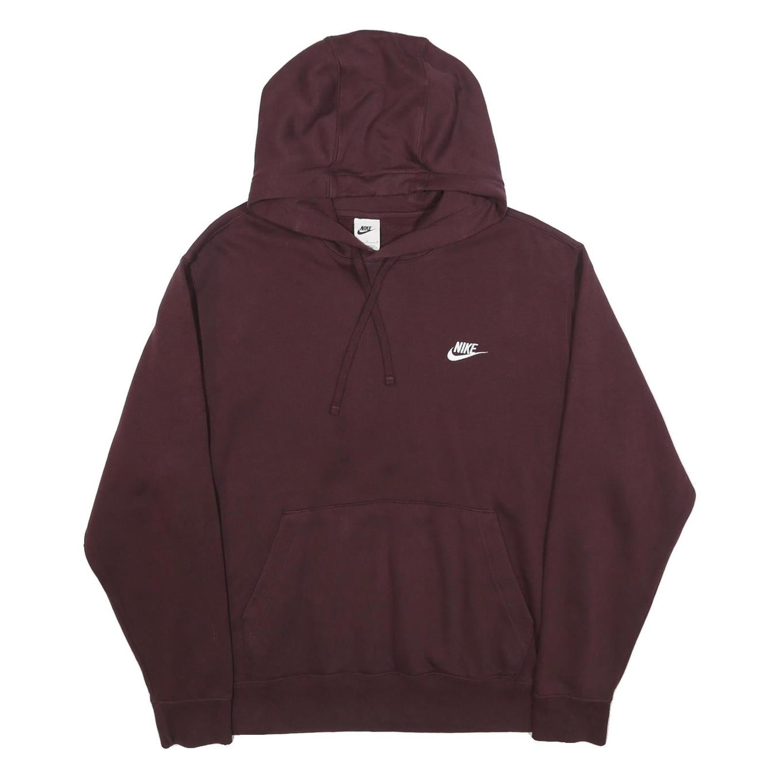 NIKE Mens Maroon Pullover Hoodie L Cotton Casual Sportswear