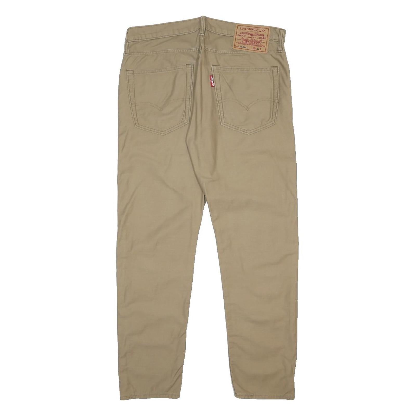 LEVI'S Mens Cotton Blend Beige Regular Straight Trousers W34 L29 Classic Fit Zip