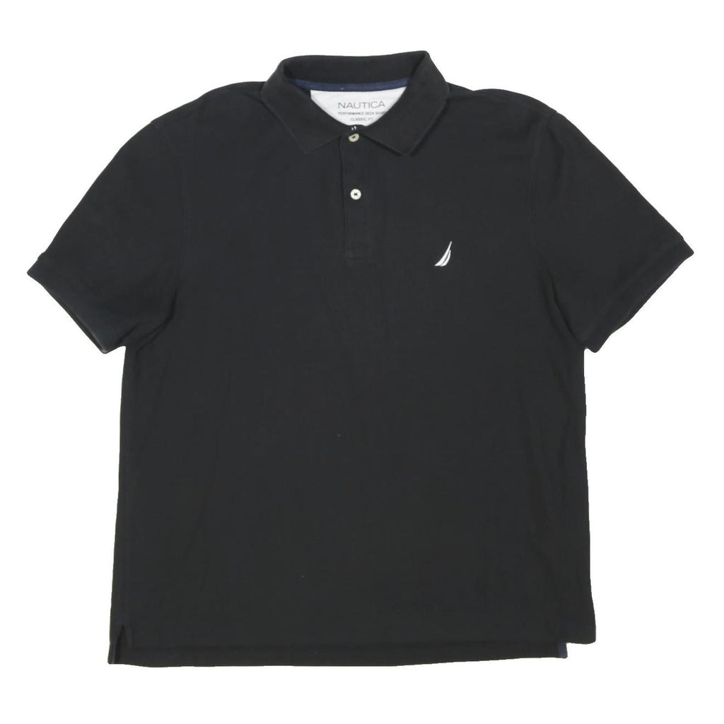 NAUTICA Mens Black Short Sleeve Plain Polo Shirt L Cotton Blend Casual Classic