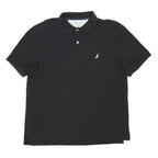 NAUTICA Mens Black Short Sleeve Plain Polo Shirt L Cotton Blend Casual Classic
