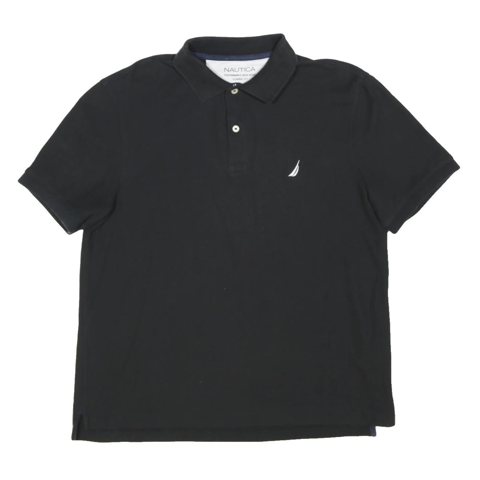 NAUTICA Mens Black Short Sleeve Plain Polo Shirt L Cotton Blend Casual Classic