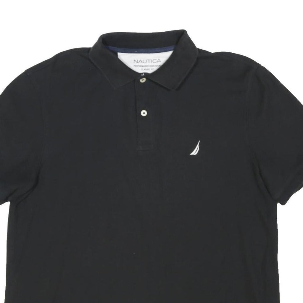 NAUTICA Mens Black Short Sleeve Plain Polo Shirt L Cotton Blend Casual Classic